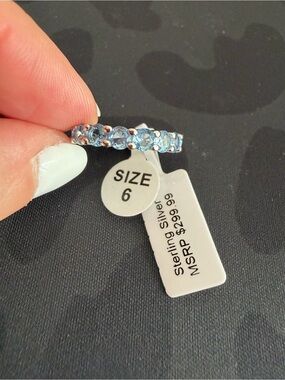 925 Sterling Silver Light Blue Gemstone Eternity Ring - Size 6